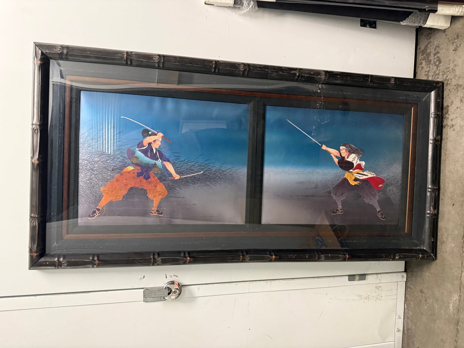 Gary Hostallero (20th Century) Lithographs Framed Japanese Samurai Duel Art Print 59”x28&rdquo (1 of 5)