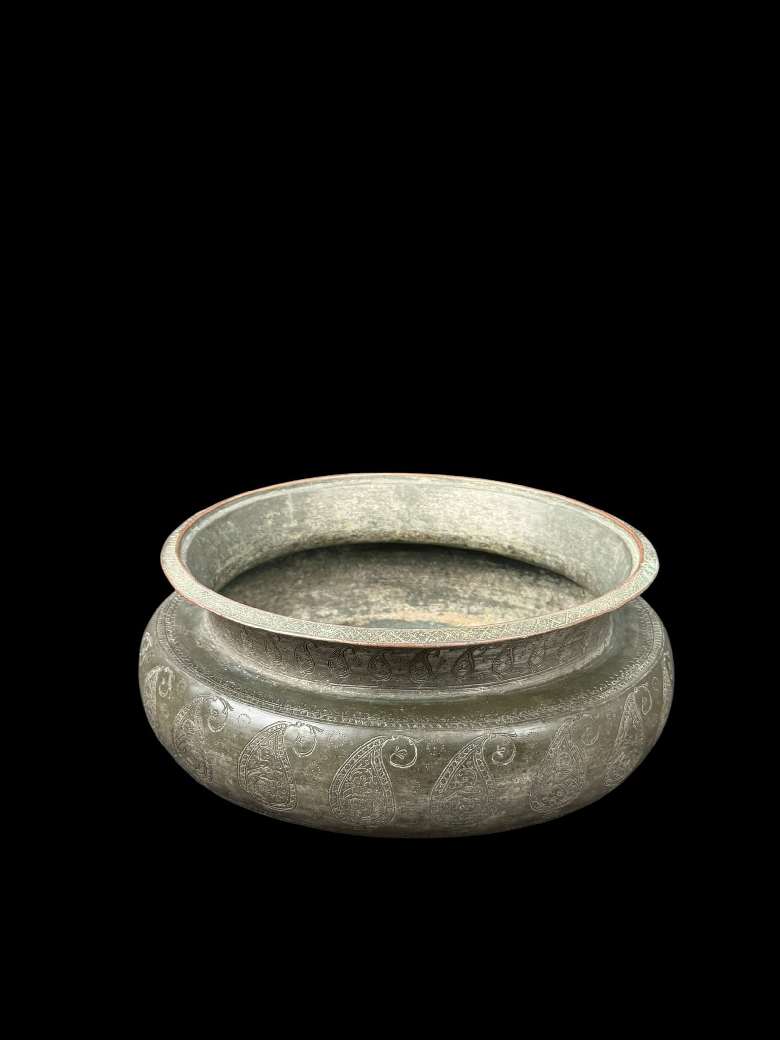Qajar Dynasty Hand-Hammered & Chiseled Tinned Copper Paisley Bowl (1 of 7)