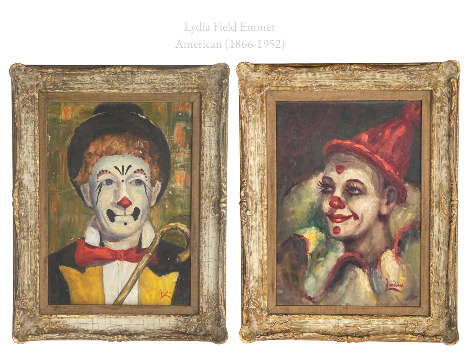 Pair An Oil On Canvas Painting of a Clown Couple By Lydia (1 of 8)