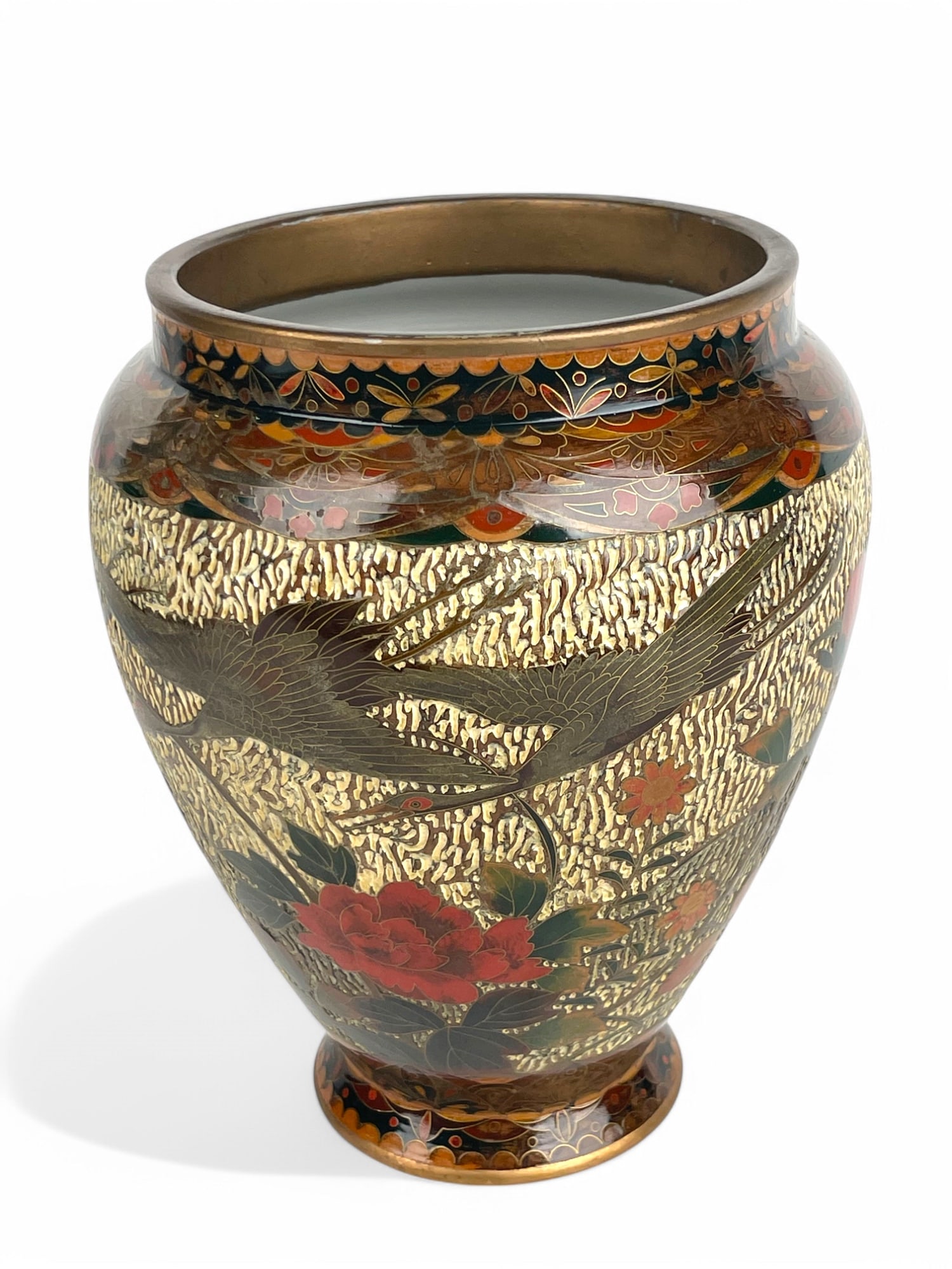 A Japanese Meiji. Wired Inlaid Enamel Porcelain Vase: A Japanese Meiji. Wired Inlaid Enamel Porcelain Vase. 8-1/2" x 6"