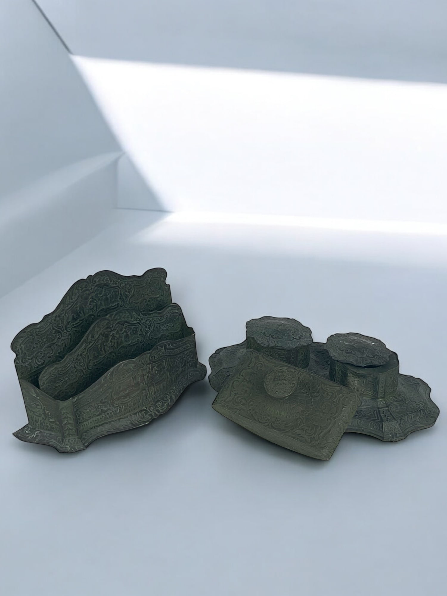 An Austrian Patented Bronze Desk Accessories: An Austrian Patented Bronze Desk Accessories. 8-1/2" x 6"