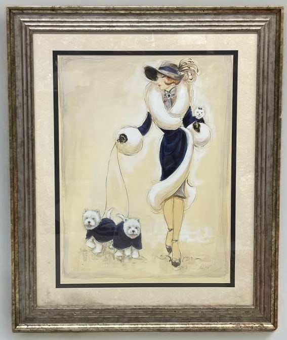 Karen Dupre: Karen Dupre. 20th-21st Century. A Lady Walking Dogs 32” x 26-1/2”