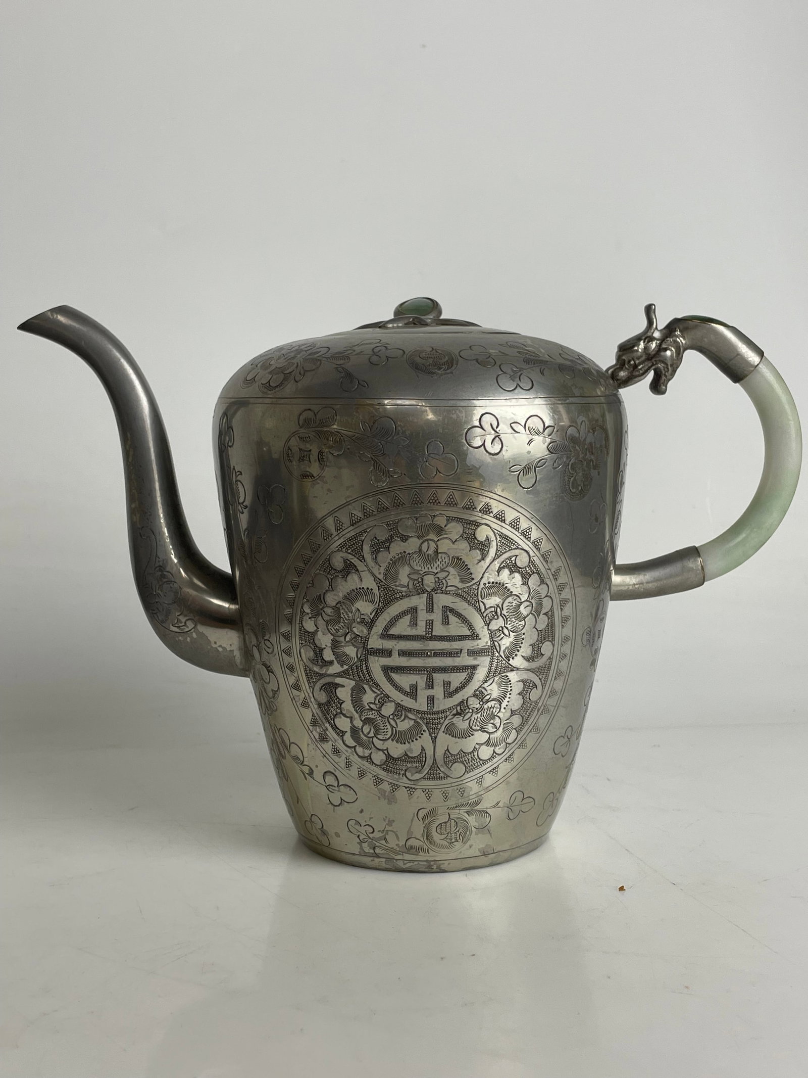 A Chinese Silvered Tea Set Mounted Jadeite - 3