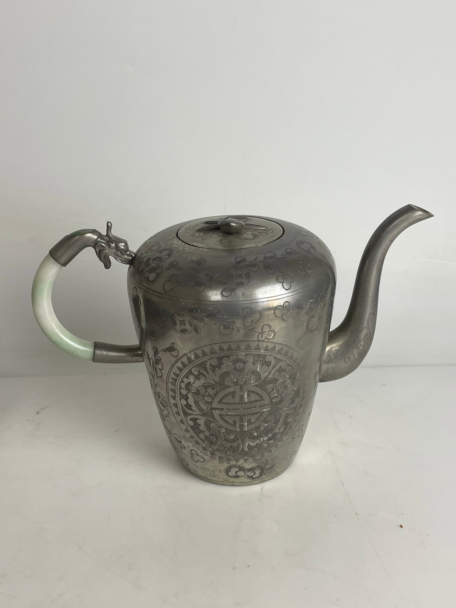 A Chinese Silvered Tea Set Mounted Jadeite - 4