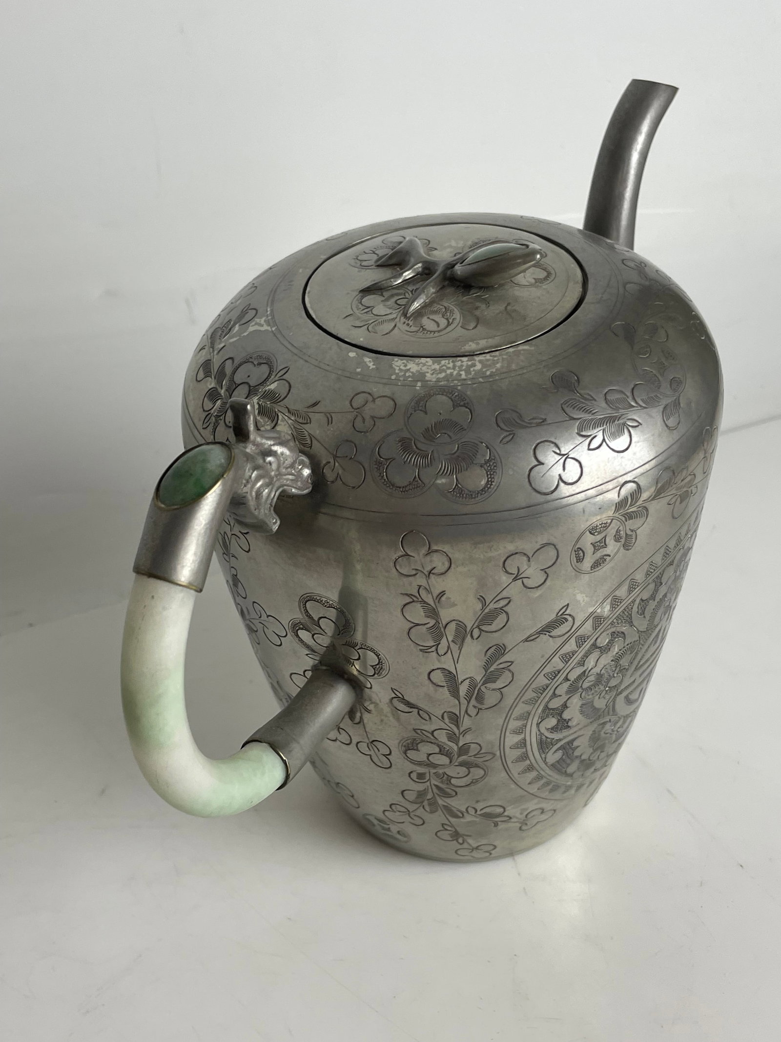 A Chinese Silvered Tea Set Mounted Jadeite - 5