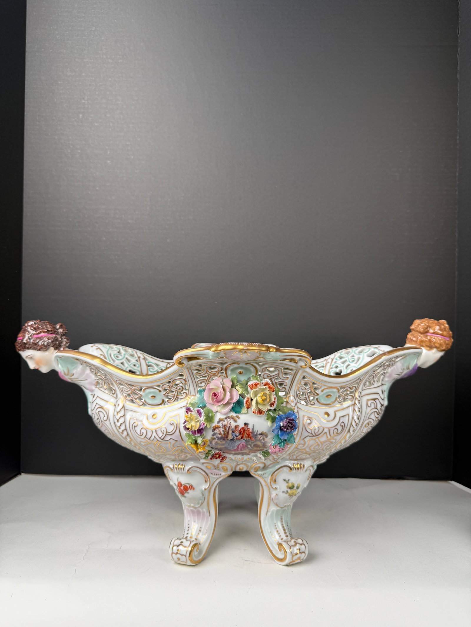 19th Century Royal Vienna Hand Painted Porcelain Fruit Bowl: 19th Century Royal Vienna Hand Painted Porcelain Fruit Bowl. 18-1/2”x12”x9-1/2”