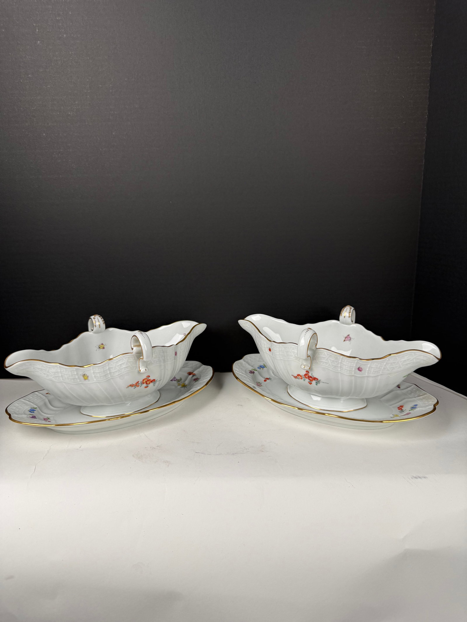 Pair Of 19th Century Meissen Porcelain Serving Bowls: Pair Of 19th Century Meissen Porcelain Serving Bowls. 10”x7”x4-1/2”