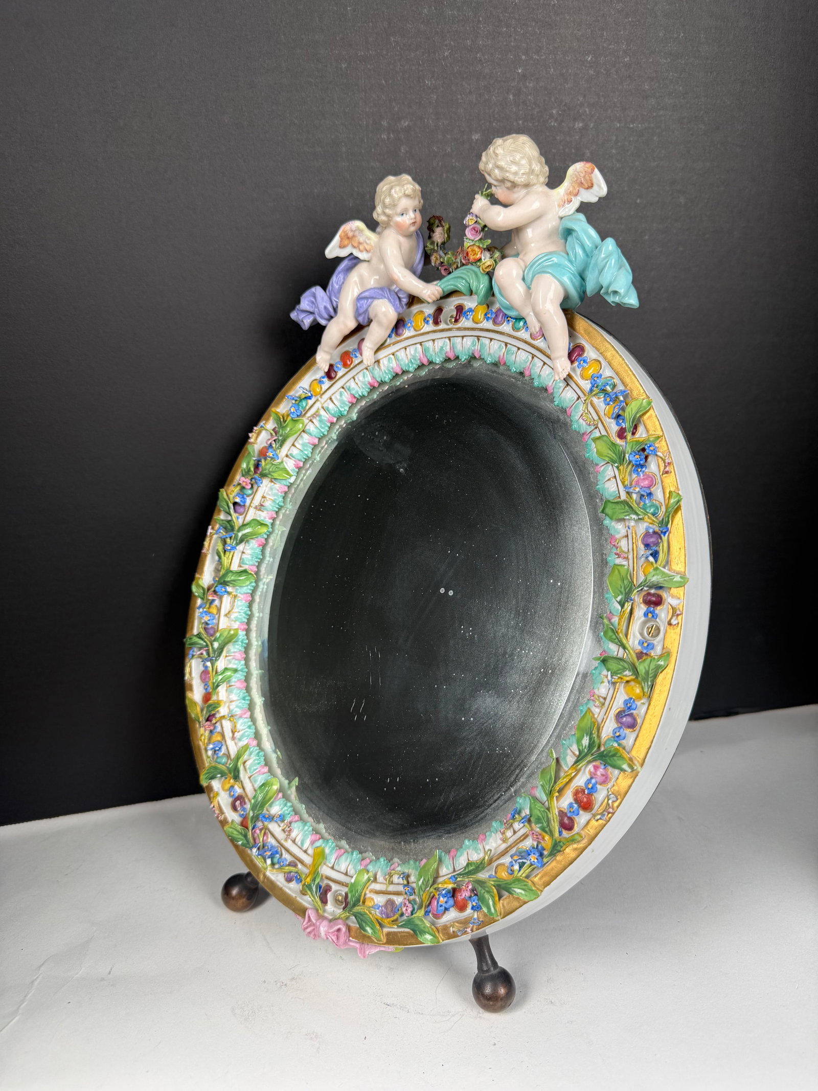 19th Century Meissen Porcelain Mirror: 19th Century Meissen Porcelain Mirror. 14”x10”