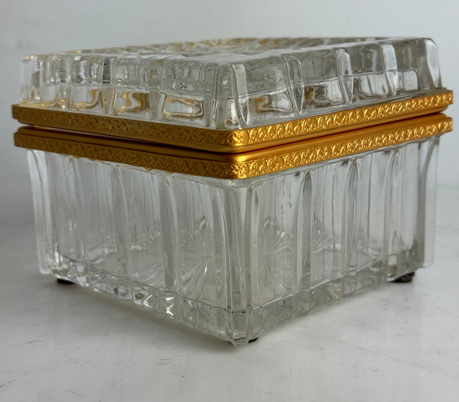 A French glass Mounted Gilt Bronze Hinged Box: A French glass Mounted Gilt Bronze Hinged Box