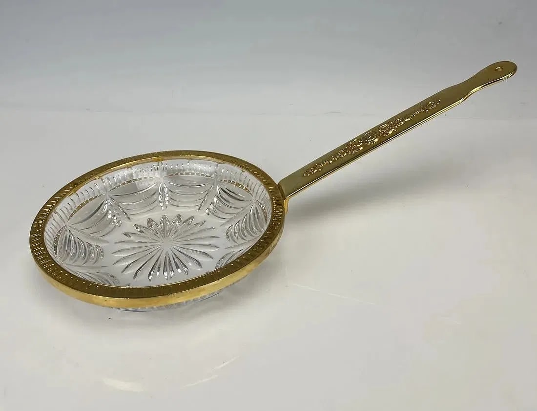 EMPIRE STYLE ORMOLU AND CRYSTAL DISH: EMPIRE STYLE ORMOLU AND CRYSTAL DISH. Circa 1920. Measures 9 inches long. In good antique condition.