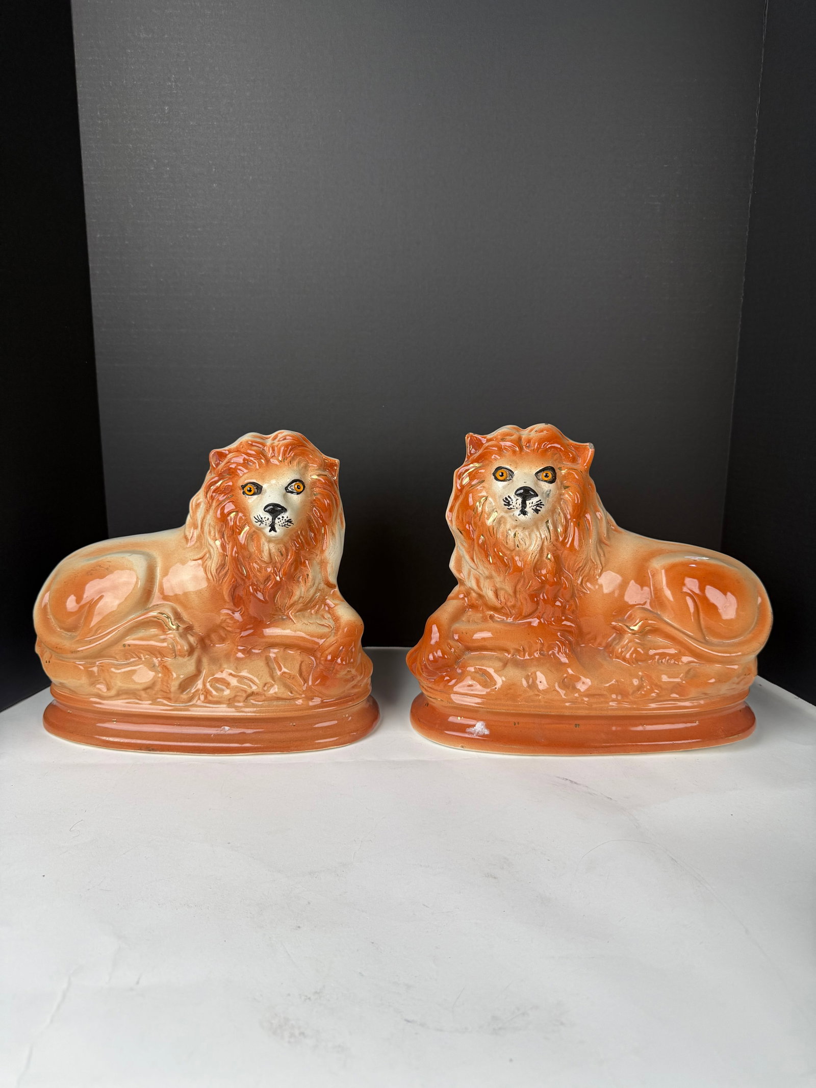 Pair Of Porcelain Lions: Pair Of Porcelain Lions. 10”x 10”x 5”
