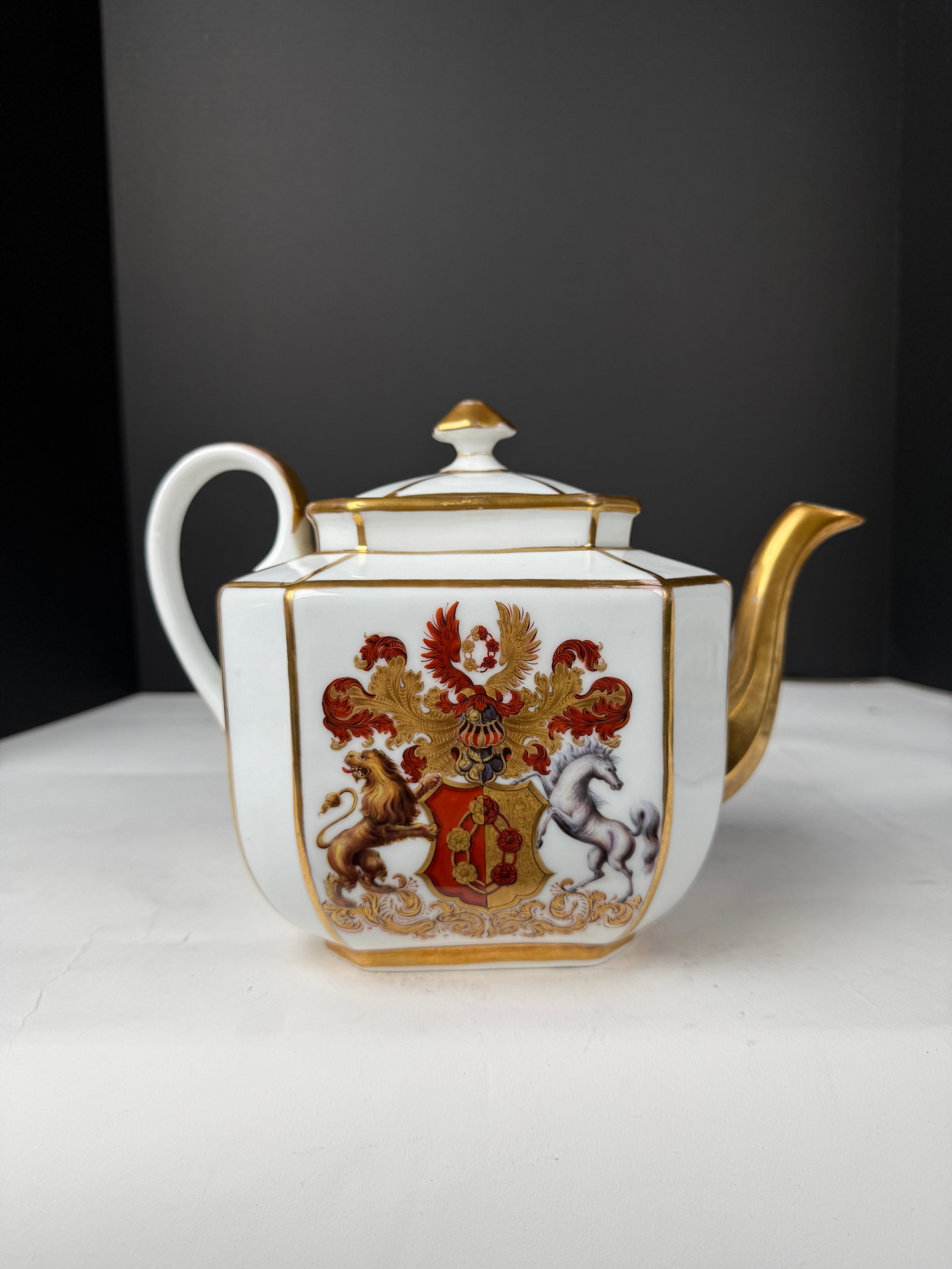 19th Century Hand Painted Porcelain Tea Pot Corps Borussia Bonn, 1846: 19th Century Hand Painted Porcelain Tea Pot Corps Borussia Bonn, 1846. repaired. 9”x7”x5”