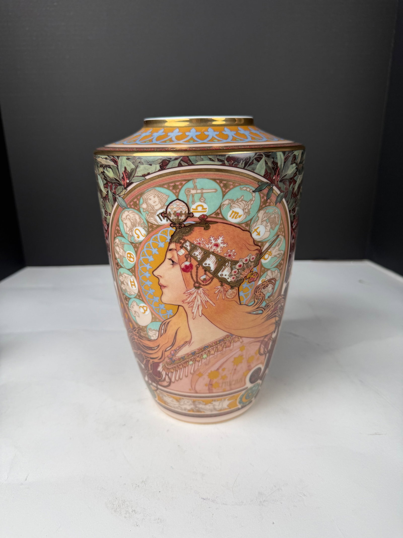 Goebel Artis Orbis Alph Mucha Porcelain Vase: Goebel Artis Orbis Alph Mucha Porcelain Vase. 9-1/2”