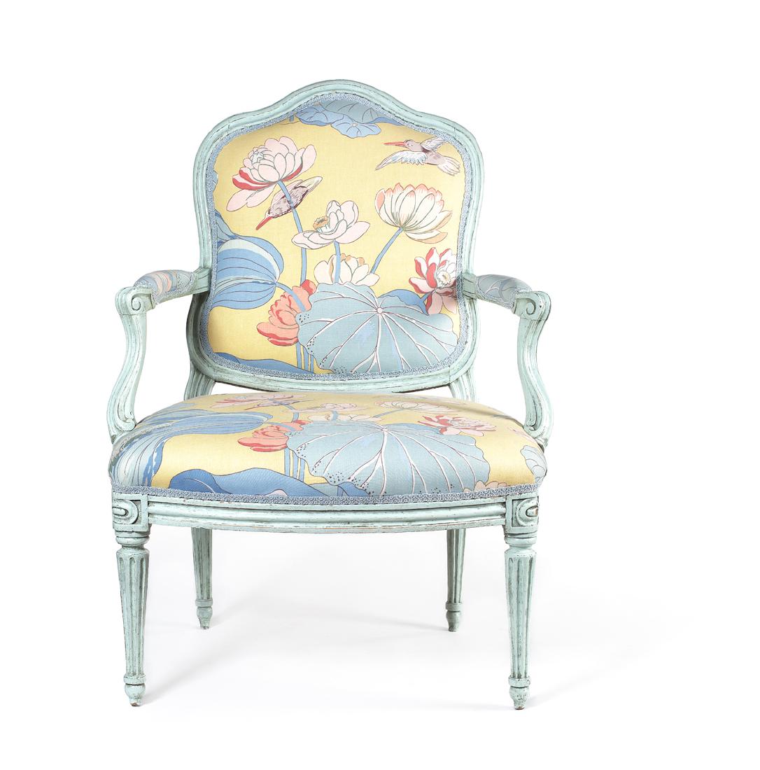 A Louis XV blue painted and carved fauteuil (1 of 1)