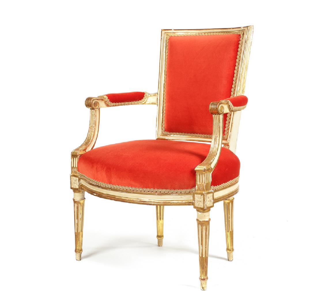 A Louis XVI white painted gilt fauteuil by A. Gailliard (1 of 2)