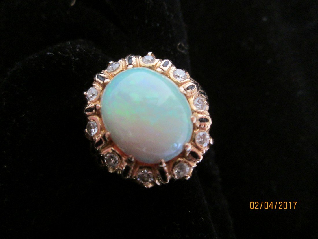 Opal, 14kt, and diamond ring (1 of 2)