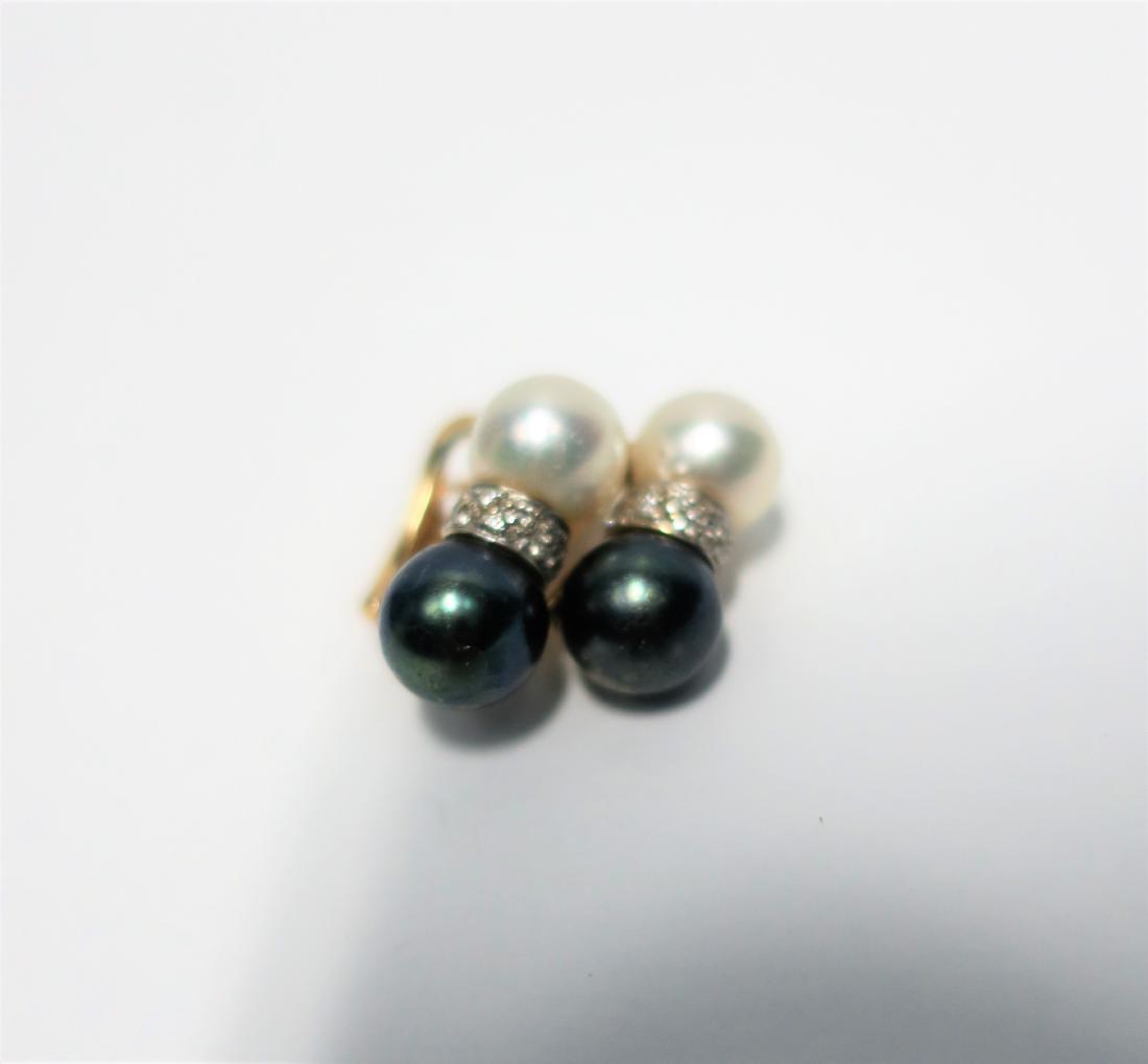 Jewelry 14kt Gold Diamonds Black & White Pearl Earrings (1 of 6)