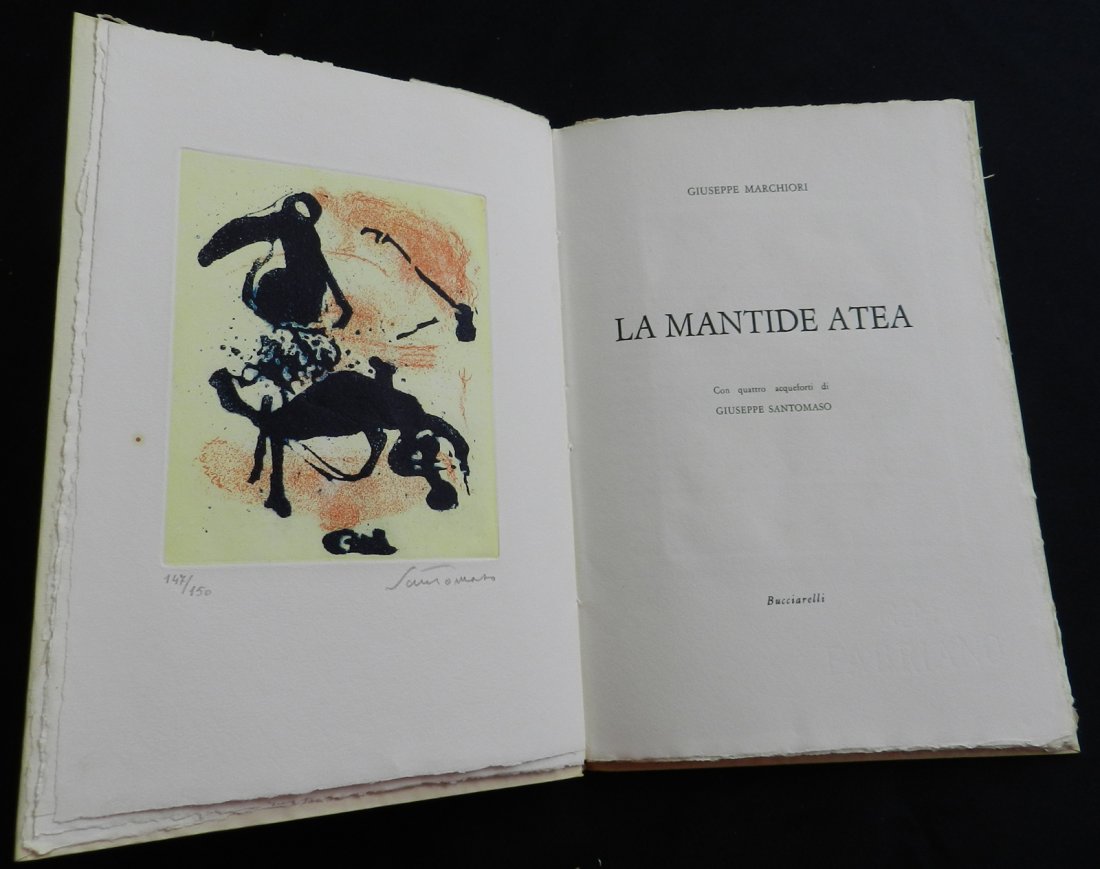 Santomaso. La Matide Atea. 1963 with 4 etchings.: Santomaso. La Matide Atea. 1963 with 4 etchings. Giuseppe Marchiori, Giuseppe Santomaso. Bucciarelli, Italy 1963. Limited edition of 150 copies numbered, on Fabriano handmade paper with filigree “Um