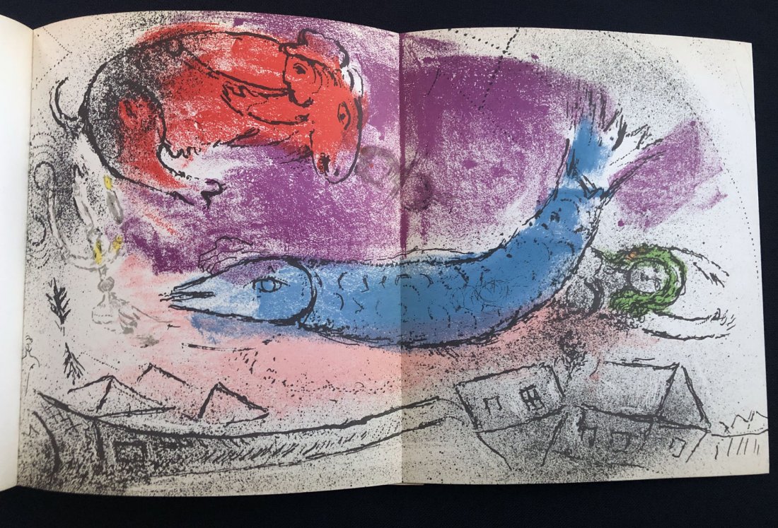 Chagall by Lassaigne, 1957, with 15 lithographs: Chagall. Jacques Lassaigne. Paris, Maeght, 1957. Original first Edition, with 15 original lithographs by Chagall (13 in color and 2 black & white, including dustjacket cover, title page, and 4 double 