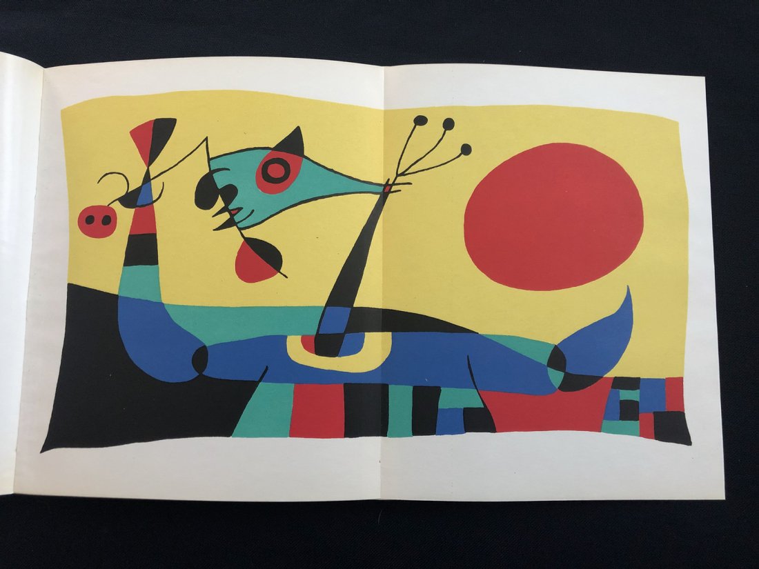Prevert, 1956, with 8 Miro` lithographs.: Miro`. Jacques Prevert, George Ribemont. Maeght 1956. In original pictorial wrappers, the book contains: 8 lithographs by Miro in color, of which 4 in double page. Many illustrations and pictures.