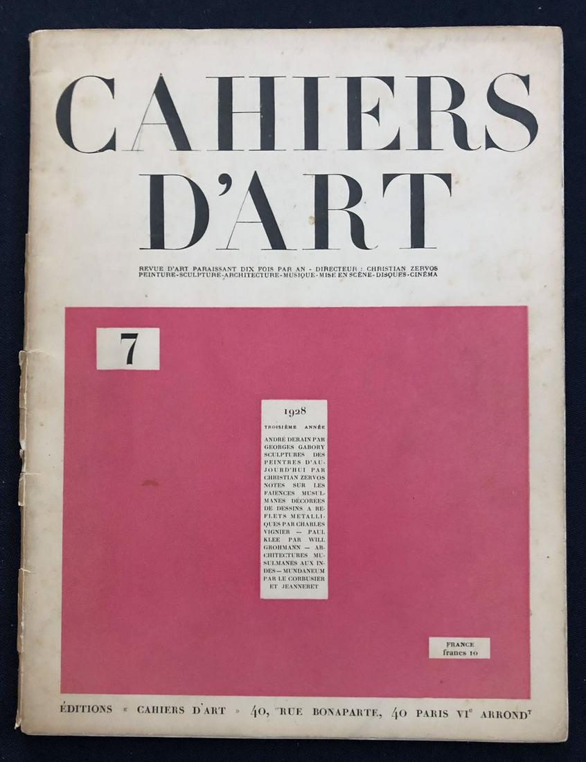 Cahiers d'art N.7, 1928.: Revue Cahiers d'art Paris 1928 - Troisieme Annee. This number contains several essays in French: Andre Derain by Georges Gabory, Sculptures des paintres dÂ’aujourdÂ’hui by Zervos, Paul Klee by W