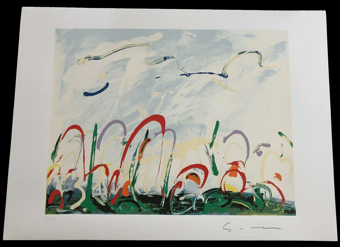 Mario Schifano Wildflowers Silkscreen with overlapping: Mario Schifano. Wilds Flowers. Silkscreen with overlapping enamels. Original silkscreen by Mario Schifano. Limited edition 100 copies signed and numbered in pencil by the artist. Dimension: 30 x 22 in