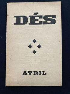 DES, Arland, only published number. RARE.: Only published version of this journal edited by Marcel Arland. Contains texts and poems by Paul Eluard, Tristan Tzara, Marcel Arland, Henry Cliquennois, Le Matin, Rene Crevel, Andre Malraux, Andre Dh