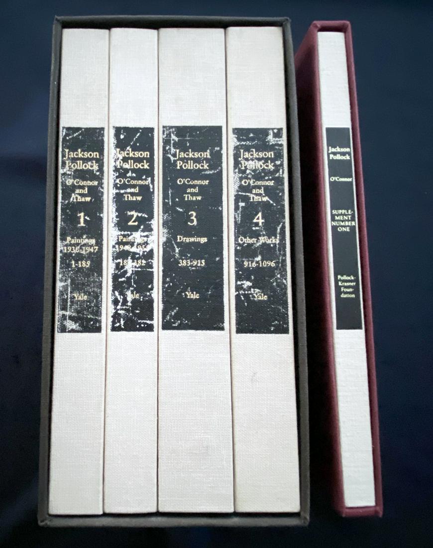 JACKSON POLLOCK. Catalogue Raisonne 4 Vols + supplement: New Haven: Yale University Press, 1978. O'Connor, Francis Valentine & Eugene Victor Thaw. Set of 4 volumes, in light beige cloth cover, all enchased in black cloth slipcase, plus the supplent also in