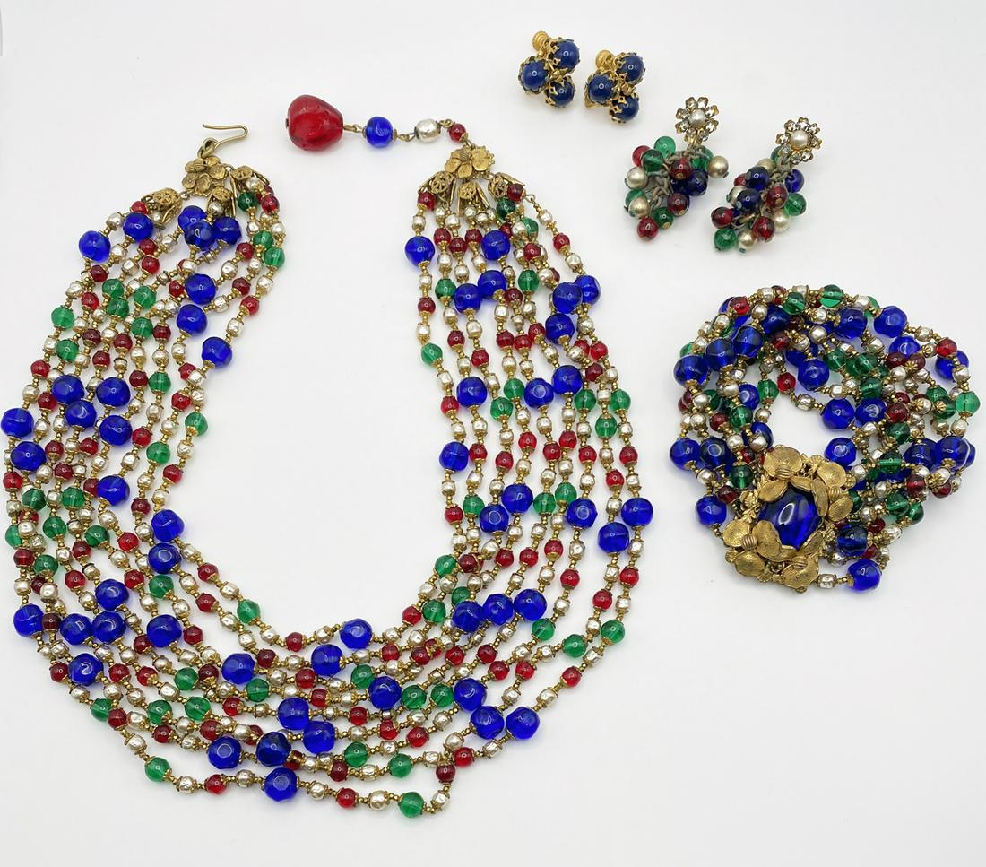 Miriam Haskell. 4 pieces signed:  Bracelet, Necklace, (1 of 2)