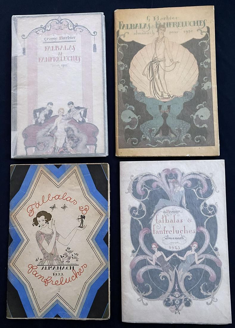 Falbalas et Fanfreluches. George Barbier. 4: Falbalas et Fanfreluches, Almanach des Modes presents, passees et futures. 4 publications of fashion almanac from 1922 to 1925. Illustrated by George Barbier pochoirs. The lot includes the following p