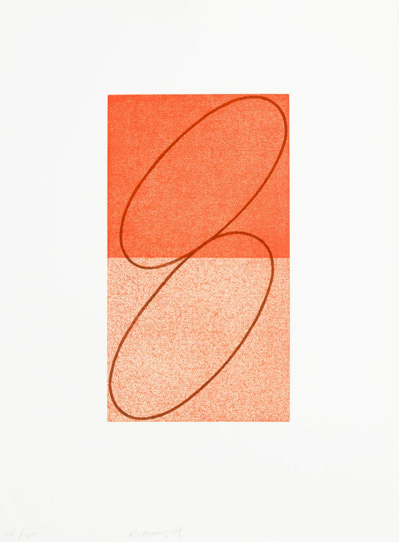 ROBERT MANGOLD. Untitled. Etching 1993. Signed and: Soft ground etching in 3 colors, on Somerset Textured, white paper Signed and numbered in pencil, one of 150 copies. Published by Association for the Prevention of Torture (APT), St. Gallen. Printed b