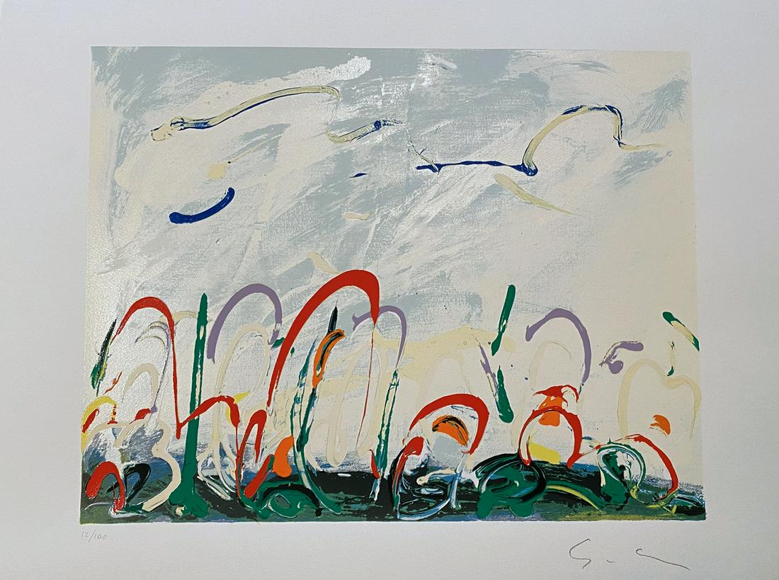 Schifano, Mario. Wildflowers. Silkscreen with overlapping enamels.: Wildflowers. Silkscreen with overlapping enamels. Original silkscreen by Mario Schifano. Limited edition 100 copies signed and numbered in pencil by the artist. Medium format: Print size 23 1/4" x 18"