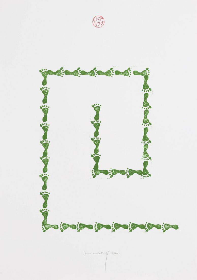 Richard Long Offset Lithograph Signed and Numbered: Offset Lithograph in 2 colors on Saunder Waterfort natural white paper 76x 54 cm. Signed and numbered in pencil N.105 of 150 copies, published by Association for the Prevention of Torture (APT), St. G