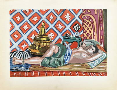 Matisse by Roger Fry. With 4 Pochoirs: Editions des Chroniques du Jour 1930. French edition limited in 500 numbered copies. Illustrated with four color pochoirs by Matisse: Odalisque au tambour (1926). Harmonie jaune (1927). Le buffet (192