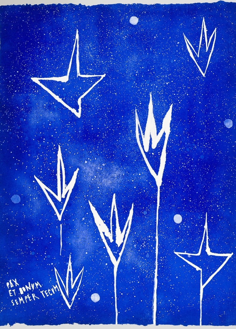 Nicola de Maria. Aquatint. Pax et Bonum Semper Tecum.: Aquatint in one color, on Duchene Lys, white paper. Full sheet. Signed and numbered in pencil by the artist on verso, one of the 150 copies, published by Association for the Prevention of Torture (APT