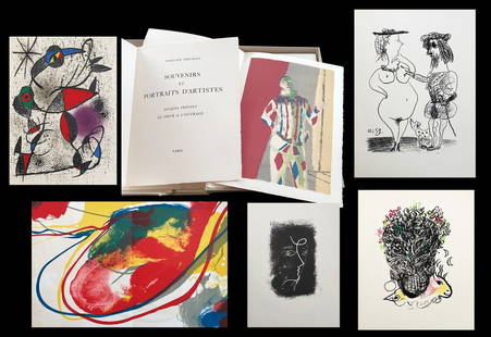 Souvenirs et Portraits d’Artistes. Prints by Giacometti, Matisse, Picasso, and others: Jacques Prevert : Le Coeur a L’Ouvrage. Paris & New York: Fenand Morurlot, 1972 Alain A.C. Mazo, Paris -Leon Amiel, New York. Portfolio loose as issue, with 25 original lithographs in full page,