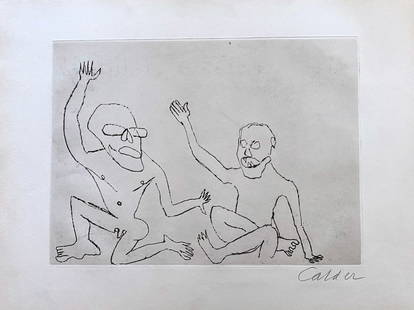 Calder. Signed etching from Santa Claus 1974.: Alexander Calder etching in black, on Arches paper from the Santa Claus suite, signed lower right in pencil by Calder. Published by Editions de l Herne, Paris, printed by Atelier Arte Imprimeur,