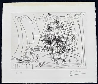 Picasso Theater. Original signed and numbered etching by Pablo Picasso, 1967.