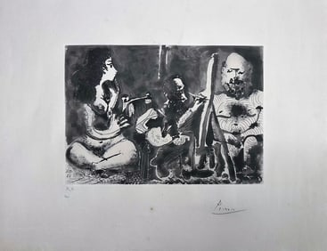 Picasso. Peintre et son modele. 1963. Signed and numbered etching.