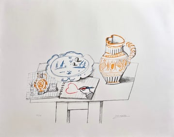 Saul Steinberg signed and numb. Lithograph. 1972,  from the portfolio Mois Mondial Du Coeur
