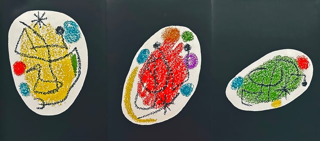 Miro Triptych original lithograph in color. 1968