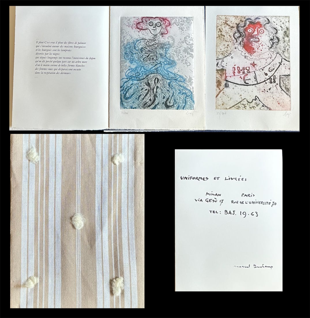 Dames et Generaux. With 10 etchings by Enrico Baj. 1964.: Book illustrated by Enrico Baj with 10 etching with aqua forte signed and numbered, to illustrate 10 poems by Benjamin Peret. With a text liminaire by Andre Breton and Marcel Duchamp false title. Berg