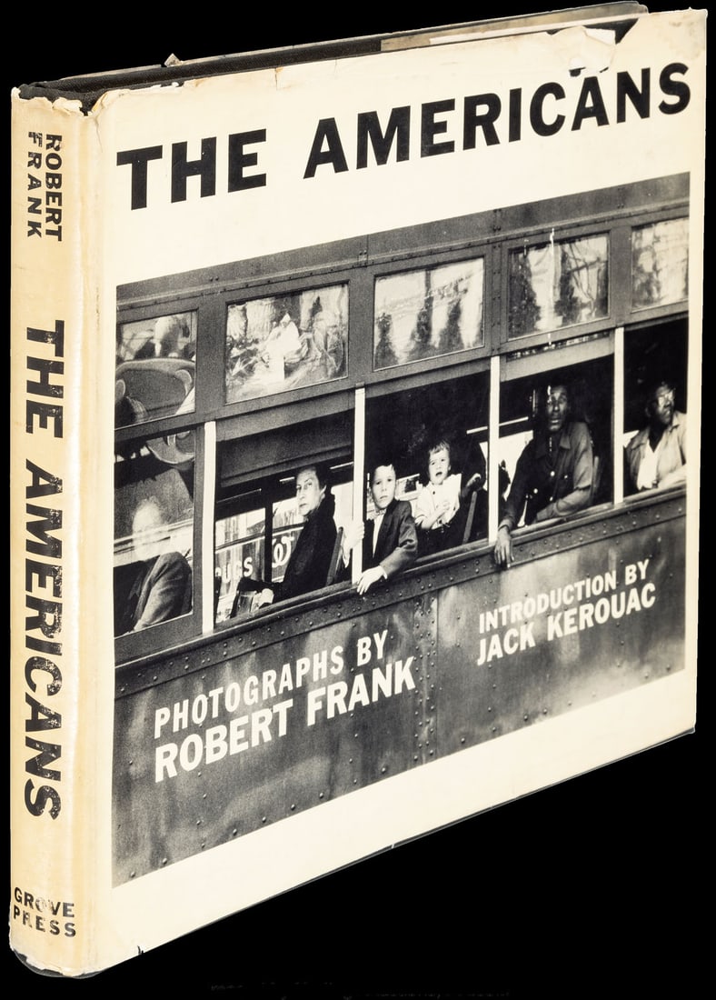 The Americans. Photographs by Robert Frank. 1959. First American edition.: New York: Grove Press, Inc., 1959. First American edition, hardcover issue. Introduction by Jack Kerouac. Oblong quarto. 172 pages. Publisher's black cloth, spine lettered in gilt. Original illustrate