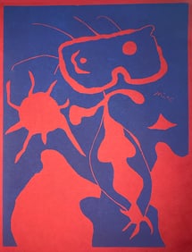 Linoleum cut by Miro in red wove paper. 1959
