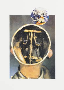 Giulio Paolini Il Sole Nero (dal mondo degli autonomi). Signed and Numbered.: Offset Silkscreen, collage on Fabriano Rosaspina natural white paper. 76x56 cm. Signed and numbered in pencil, one of 150 copies, published by Association for the Prevention of Torture (APT), St. Gall