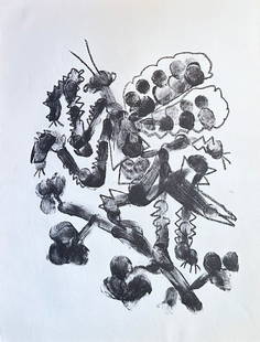 Pablo Picasso Lithograph. 1950. One Of 350 Copies.: Paris, 1950. Original lithograph by Pablo Picasso from De Memoire d’homme, limited to 350 copies. Printed at the Mourlot Press in Paris. Illustration of a praying mantis inspired by a Tristan Tzara