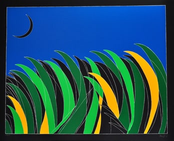 Franco Angeli. Field with Moon. Silkscreen signed and numbered in color, one of 125 copies