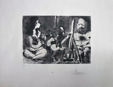 Picasso. Peintre et son modele. 1963. Signed etching from Les bleus de Barcelona