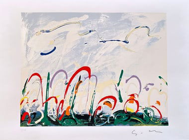 Schifano, Mario. Wildflowers. Silkscreen with overlapping enamels, one of 100 signed and numbered