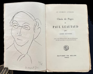 Choix de pages de Paul Leautaud. One of 50 copies with a signed original lithograph by Matisse. 1946